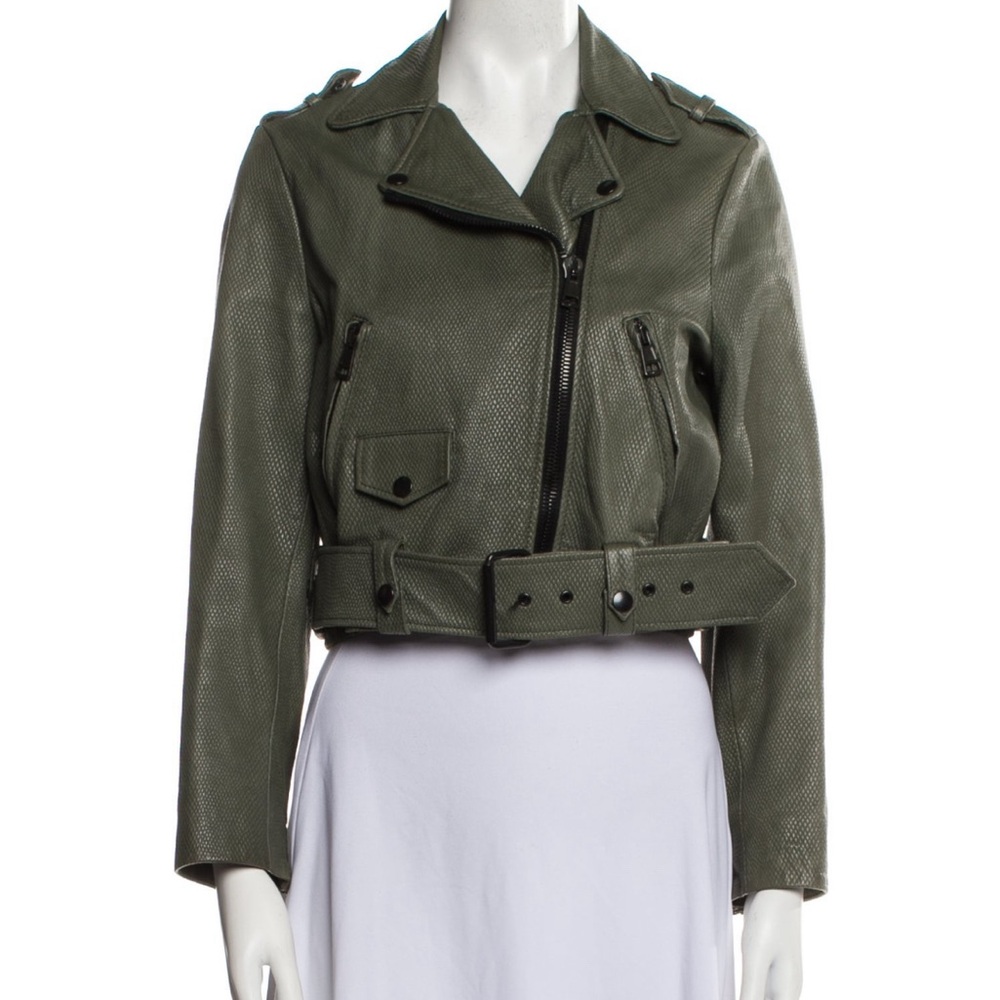 Acne Studios Lamb Leather Biker Jacket, Olive Green, M/8